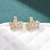 Crown Brass Micro Pave Clear Cubic Zirconia Stud Earrings EJEW-H178-13G-2