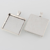 Tibetan Style Antique Silver Alloy Square Pendant Cabochon Settings X-TIBEP-M022-43AS-2