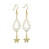 Shell Pearl and Brass Micro Pave Cubic Zirconia Charms Dangle Earring EJEW-JE07431-02-3