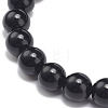 Natural Obsidian Round Beaded Stretch Bracelet with Bullet Charms BJEW-JB09018-05-5
