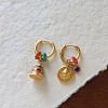Brass Enamel Bell & Flat Round Hoop Dangle Earrings WG847A7-01-4
