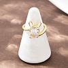 Bunny & Bowknot Brass Micro Pave Cubic Zirconia Cuff Rings for Women RJEW-A088-10G-04-3