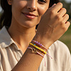 3Pcs 3 Styles Natural Amethyst & Glass Round Beads Braided Bead Bracelets & Stainless Steel Heart Link Bracelets LB7339-1-1