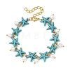 Round Shell Pearl Beads Charm Bracelets BJEW-JB14133-01-3