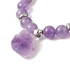 Round Natural Amethyst Beaded Stretch Bracelet with Nuggets Charms for Women BJEW-JB09316-01-4