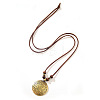 Boho Adjustable Wooden Bead Waxed Cord Vintage Alloy Flat Round Pendant Necklaces WG70D5B-01-2