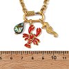 Ocean Brass Enamel Red Lobster Pendants 304 Stainless Steel Cable Chain Necklaces for Women NJEW-JN06483-02-3
