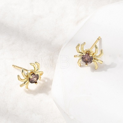 Spider Brass Micro Pave Cubic Zirconia Stud Earrings EJEW-L306-04G-02-1