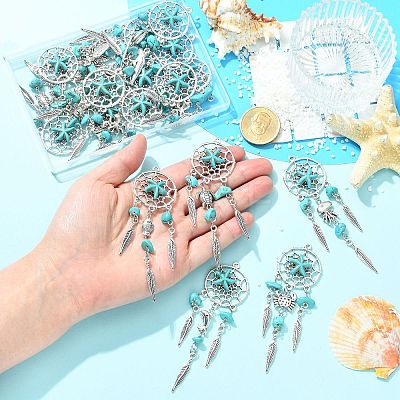16Pcs 8 Styles Alloy & Synthetic Turquoise Pendants PALLOY-CJ00194-1