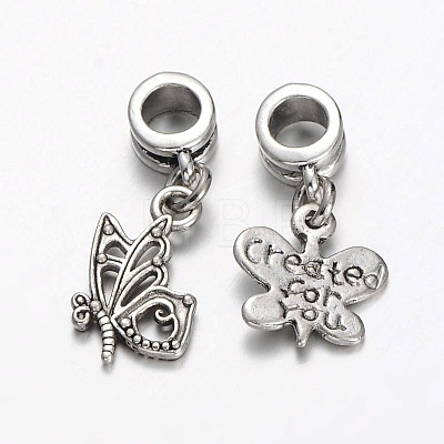 Mixed Tibetan Style Alloy  Butterfly European Dangle Charms PALLOY-JF00054-1