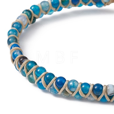Natural Crackle Agate Round Braided Bead Bracelets BJEW-JB09840-03-1