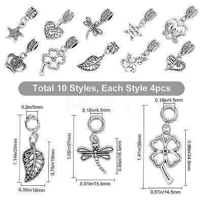 40Pcs 10 Style Tibetan Style Alloy European Dangle Charms MPDL-SC0001-06-1