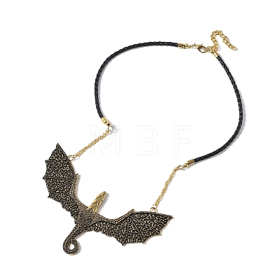 Gothic Style Alloy Flying Dragon Pendant PU Leather Cord Necklaces NJEW-L050-01AG-1