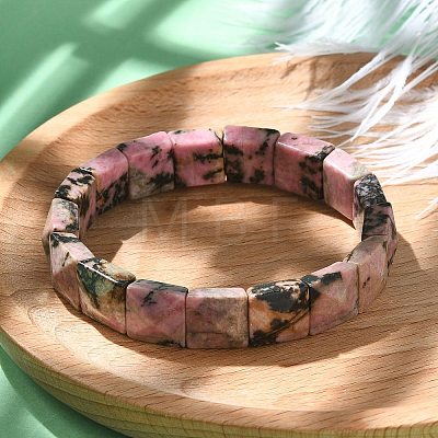 Square Natural Rhodonite Beads Stretch Bracelets for Women Men BJEW-C097-06T-1