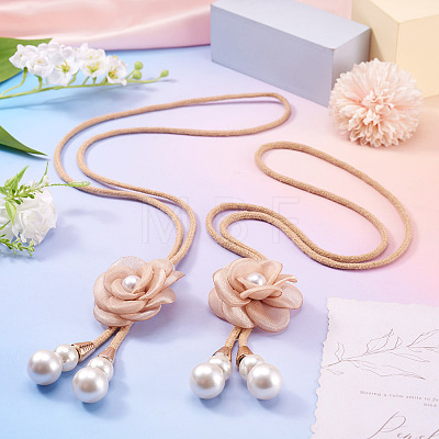 Cloth Flower & Plastic Pearl & Cotton Cord Curtain Tiebacks AJEW-TAC0038-38B-1