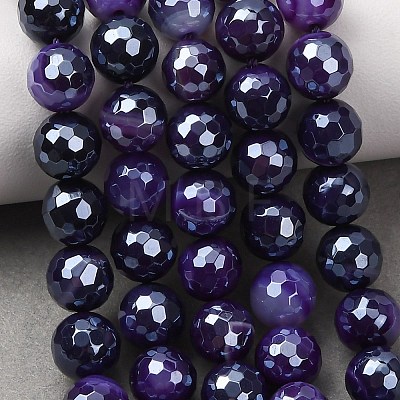 Electroplated Natural Agate Beads Strands G-B191-A07-8mm-10-1