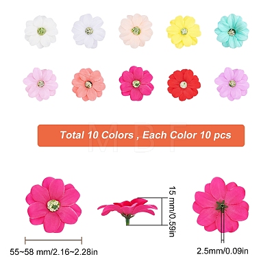 SUNNYCLUE 100Pcs 10 Colors Handmade Silk Cloth Sunflower DIY-SC0015-49-1
