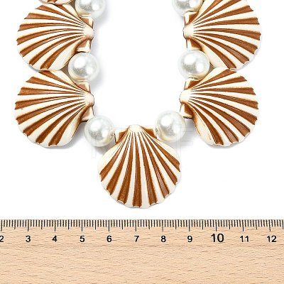 Ocean Baking Paint Pearlized Glass Pearl Round and Spray Painted Opaque Acrylic Shell Shaped Beaded Necklaces for Women NJEW-JN06272-1