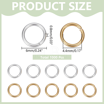 1000Pcs 2 Colors 304 Stainless Steel Jump Rings STAS-ME0003-77-1