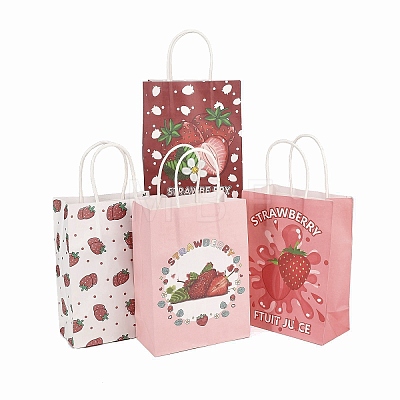4 Styles Strawberry Print Paper Gift Bags with Handles TH-CBA170C-04-1
