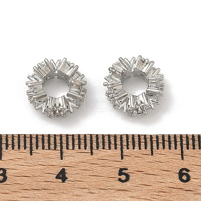 Flower Brass Clear Cubic Zirconia European Beads KK-D228-12P-1