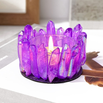 Electroplated Natural Quartz Crystal Candle Holder PW-WG59F09-07-1