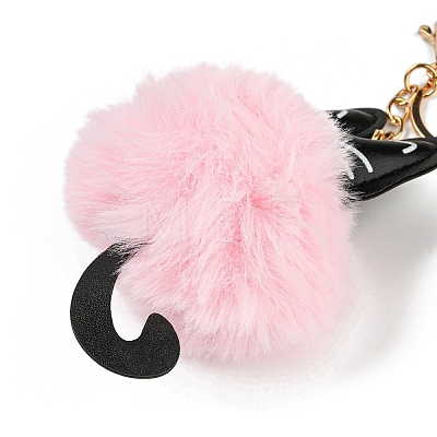 Cute Cat PU Leather & Imitate Rex Rabbit Fur Ball Keychain KEYC-C005-01A-1