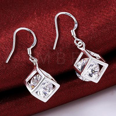 Elegant Fashion Cube Brass Cubic Zirconia Dangle Earrings EJEW-BB07973-S-1