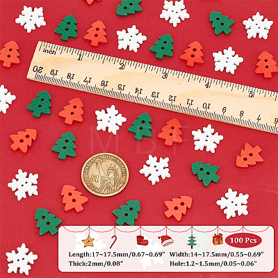 Christmas Theme Wood Button WOOD-WH0347-14-1