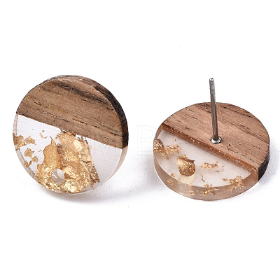 Transparent Resin & Walnut Wood Stud Earring Findings MAK-N032-008A-F01-1