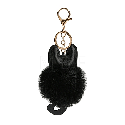 Cute Cat PU Leather & Imitate Rex Rabbit Fur Ball Keychain KEYC-C005-01C-1