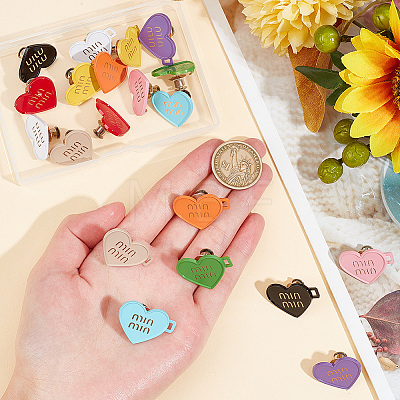 GOMAKERER 10Pcs 10 Colors Dopamine Color Series Heart with Word Spray Painted Alloy Adjustable Jean Button Pins FIND-GO0001-45-1