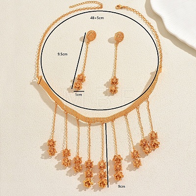 Alloy Floral Long Tassel Necklace & Earrings Set for Weddings and Formal Events DR5549-1
