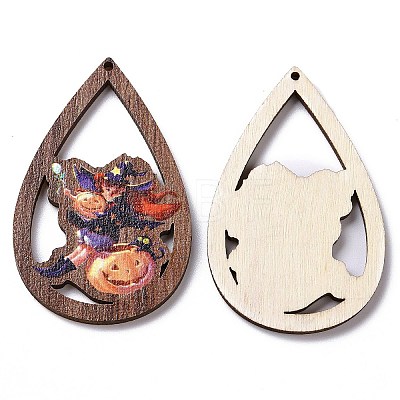 Halloween Theme Single Face Printed Aspen Wood Big Pendants WOOD-G015-05C-1