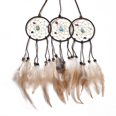 Chicken Feather Handmade Woven Net/Web with Feather Big Pendants AJEW-S080-007-1