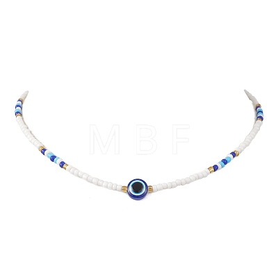 Resin Evil Eye & Glass Seed Beaded Necklaces for Women NJEW-MZ00152-02-1