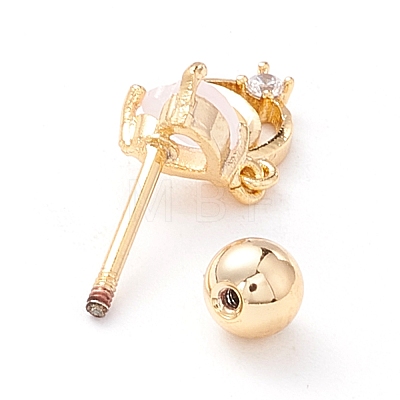Heart & Moon Cubic Zirconia Dangle Stud Earrings EJEW-A065-15G-1
