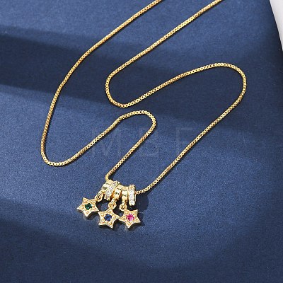 Brass Pave Colorful Cubic Zirconia Pendant Box Chain Adjustable Slider Necklaces NJEW-D348-03B-G-1
