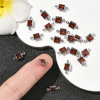 SHEGRACE Brass Pave Cubic Zirconia Square Connector Charms XGRQ2O169-440B-P-1