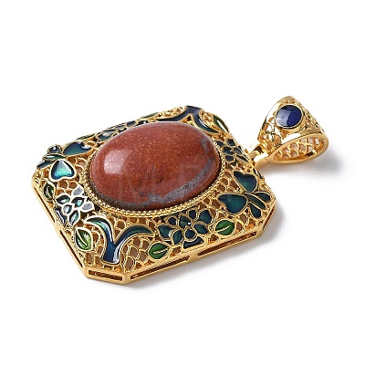 Natural Red Jasper Rectangle Pendants KK-K399-18A-01-1