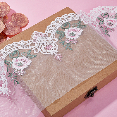 Peony Embroidery Polyester Lace Fabric DIY-WH0308-360A-1