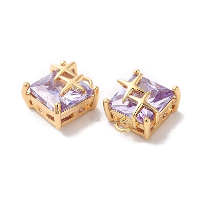 Brass with Medium Purple Glass Pendants KK-G465-43G-1