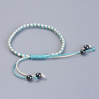 Waxed Polyester Cord Braided Bead Bracelets BJEW-JB04341-05-1