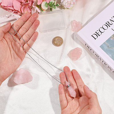 1Pc Natural Rose Quartz Faceted Pointed Bullet Shaped Perfume Bottle Pendant Necklaces NJEW-FH0001-38P-05-1