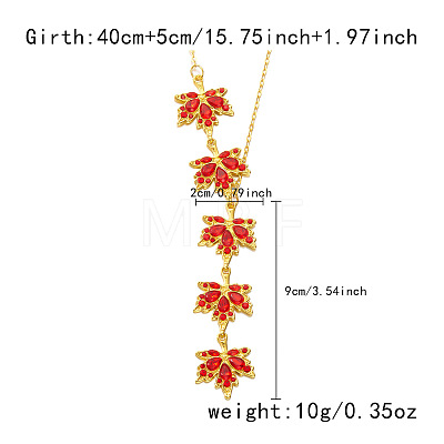 Alloy Light Siam Rhinestone Maple Leaf Y Necklaces for Women FS-WG7D948-01-1