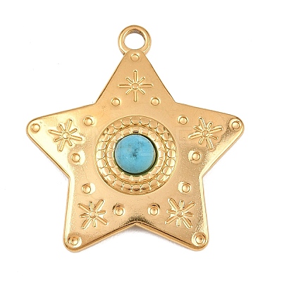 304 Stainless Steel with Synthetic Turquoise Pendants STAS-H253-01A-G-1