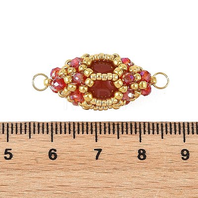 Natural Carnelian & Glass Seed Beads Connector Charms PALLOY-MZ01403-01-1