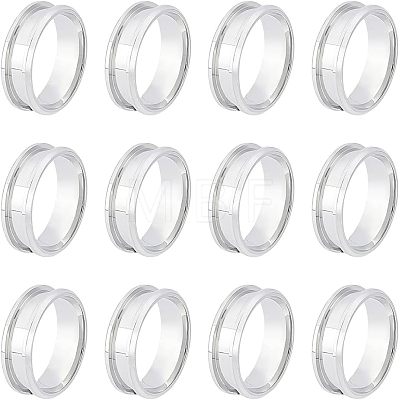 12Pcs Stainless Steel Grooved Finger Ring Settings STAS-UN0038-94D-1