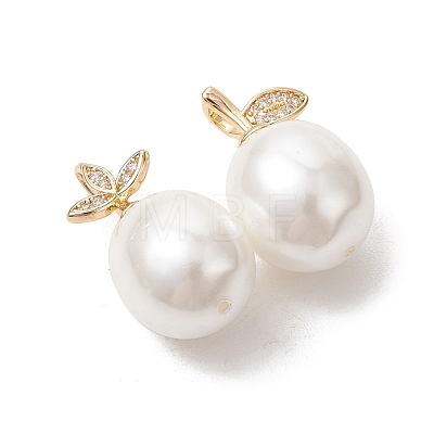 Brass Micro Pave Cubic Zirconia with Shell Pearl Pendants PALLOY-JF05349-1
