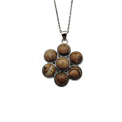 Natural Picture Jasper Flower Pendant Necklaces FO7861-9-1